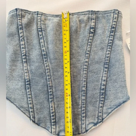 Good American Denim Corset Cropped Strapless Top NWT Women's XS Sculpted Seams - Picture 7 of 8